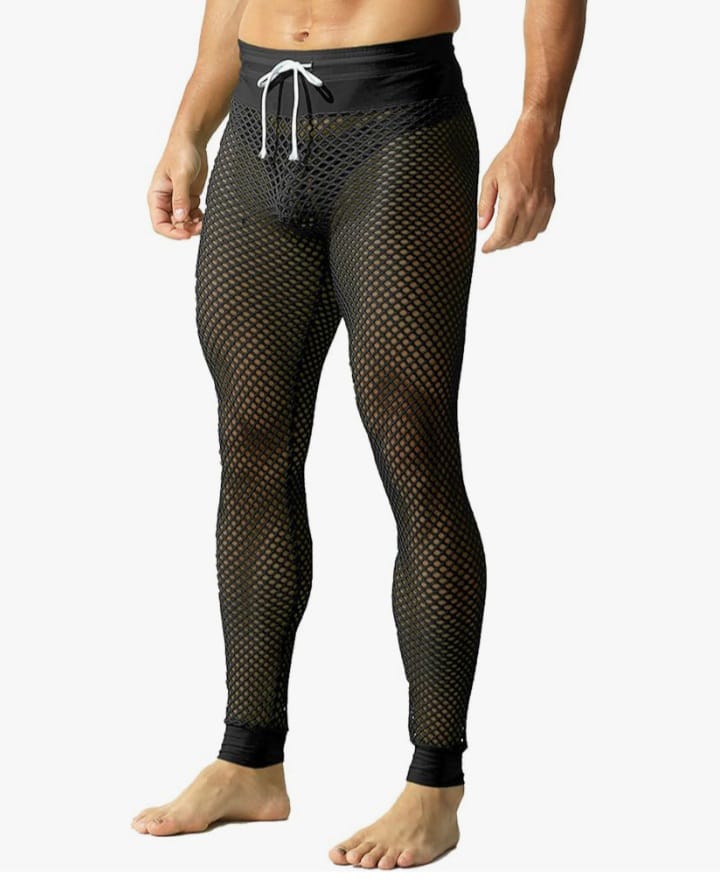 Men's Fishnet Pants Mesh See Through Muscle Leggings